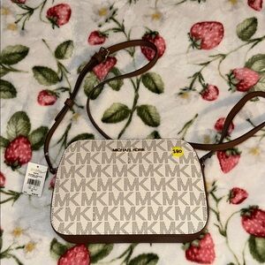 Michael Kors Cream and Brown Logo Crossbody Bag
